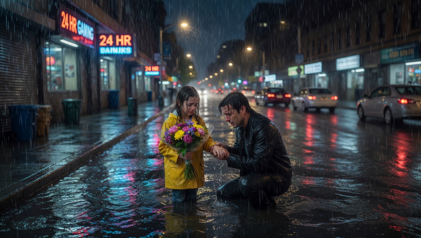 He Knelt in the Rain for a Little Girl… Then Heard His Wife’s Name